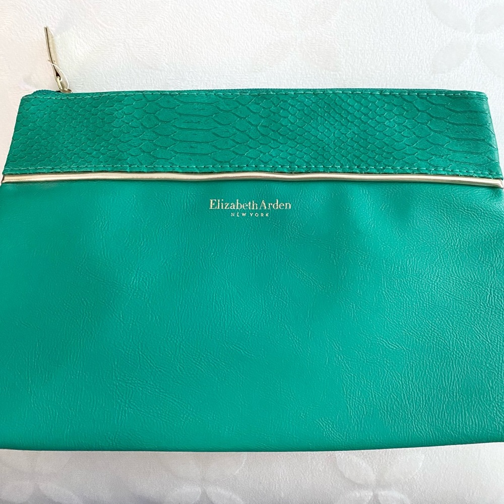 Vintage Elizabeth Arden New York Emerald Green & Gold Makeup Pouch Cosmetic Bag